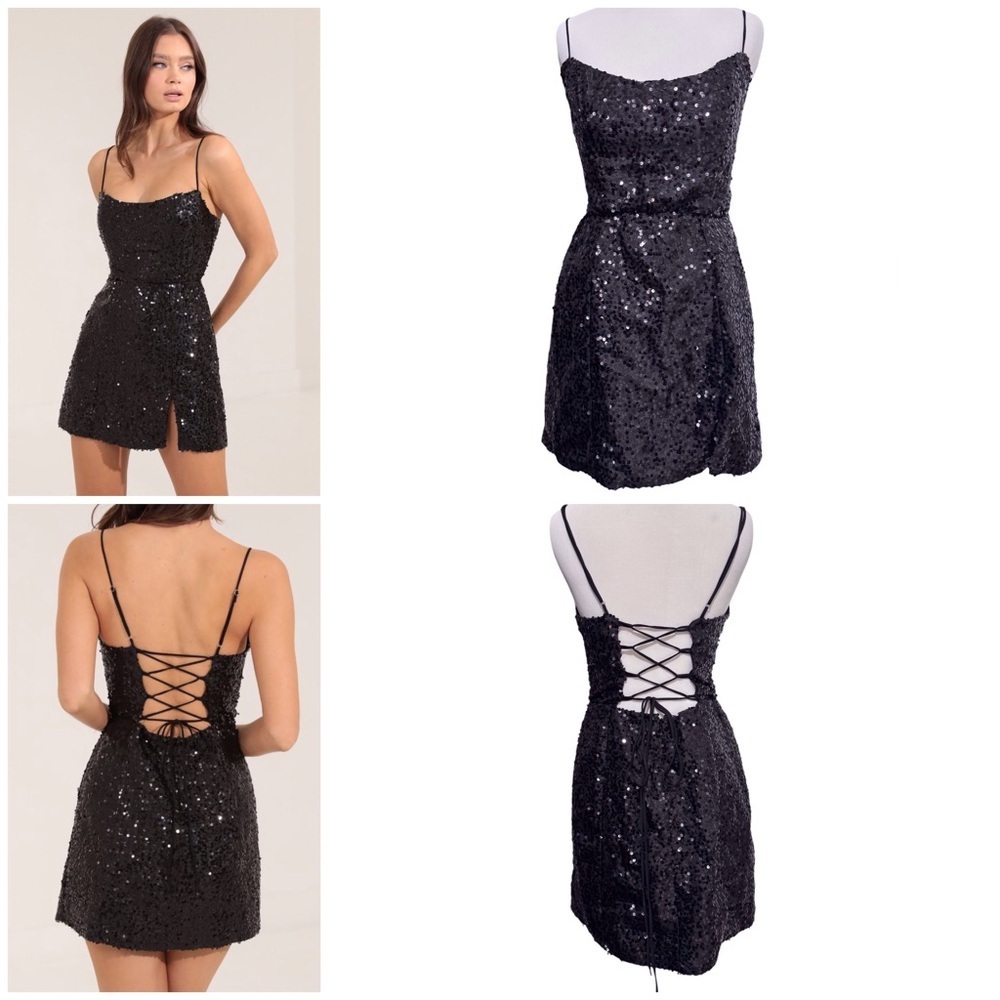 Lucy in the Sky Sequin Corset Mini Dress in Black Size Large